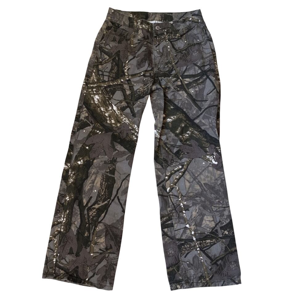 Shein gray green camo‎ mid rise straight leg jean pants SIZE 4
